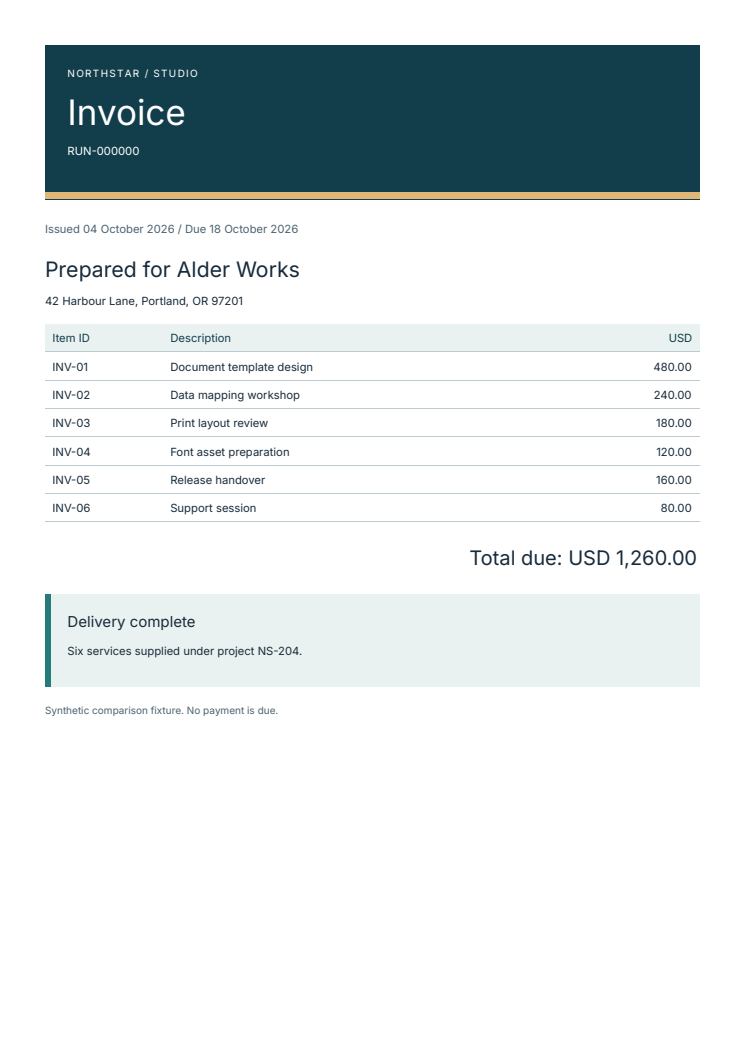 Reference invoice after font compaction