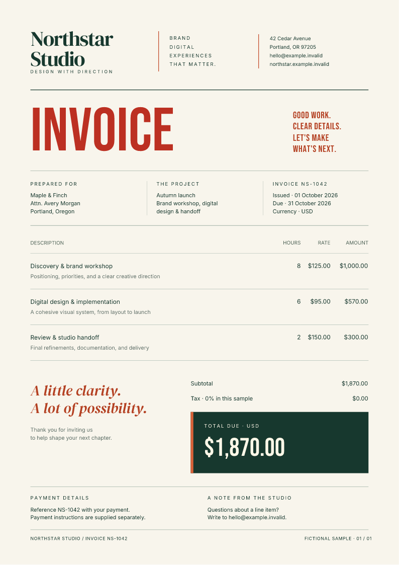 The same Northstar invoice with its heading changed to red.